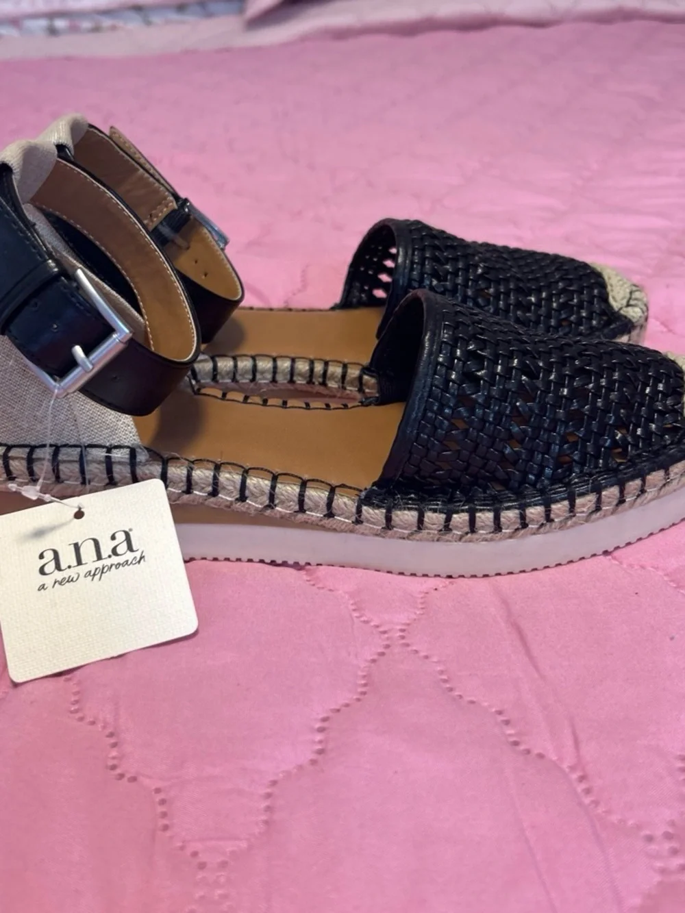 a.n.a Black Woven Espadrille Ankle-Strap Sandals
